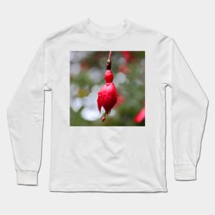 Beautiful pink flower bud on a rainy day Long Sleeve T-Shirt